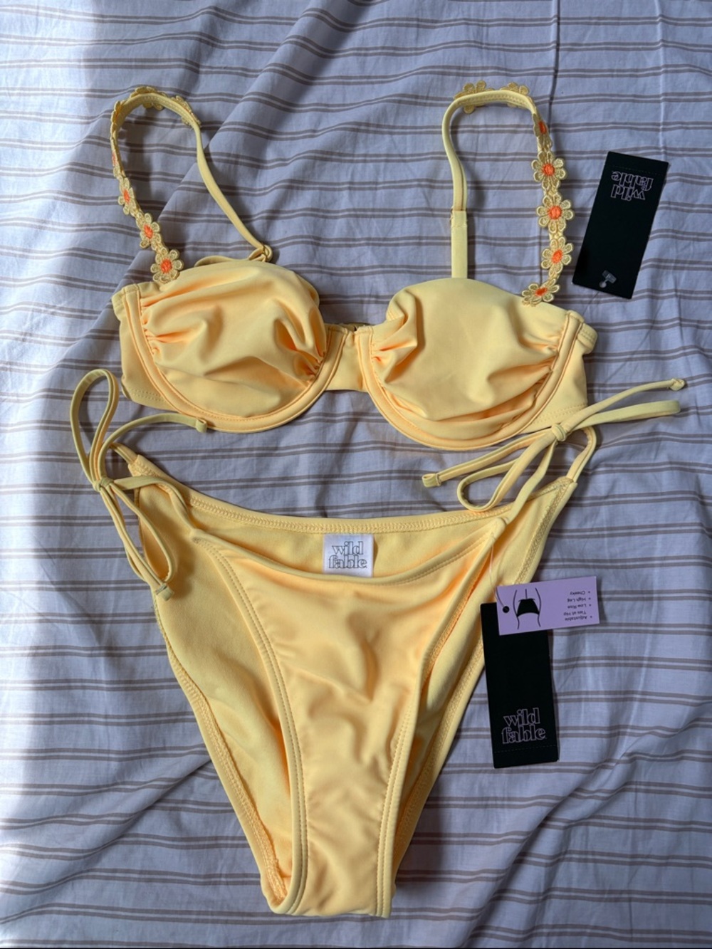 wild fable Pale Yellow Floral-Trim Bikini Set